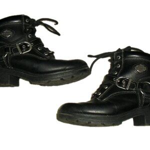 Harley Davidson Womens Girls Zip Buckle Strap Black Leather Boots Sz. 5